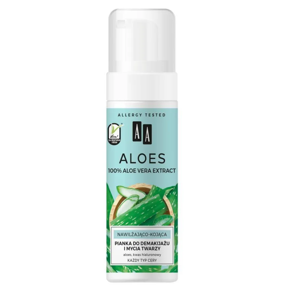 AA Aloes 100% aloe vera extract pianka do demakijażu i mycia twarzy nawilżająco-kojąca 150ml