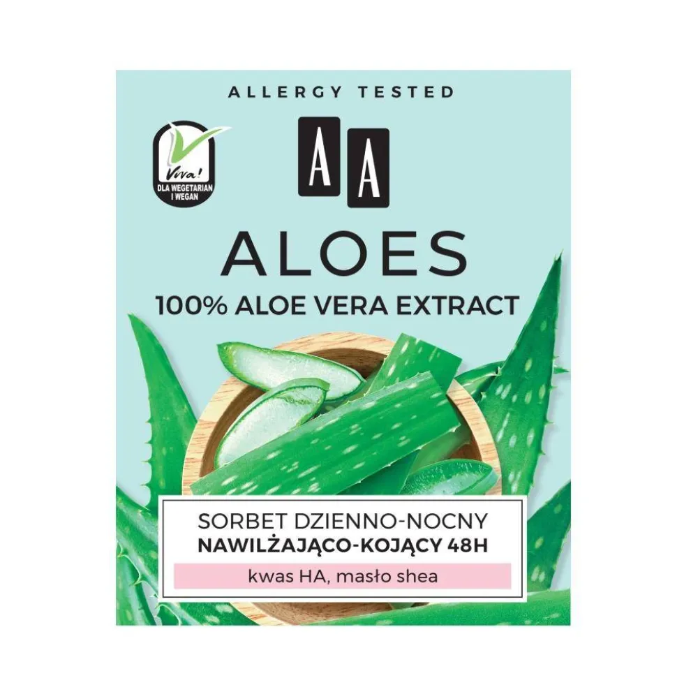 AA Aloes 100% aloe vera extract sorbet dzienno-nocny 48h nawilżająco-kojący 50ml