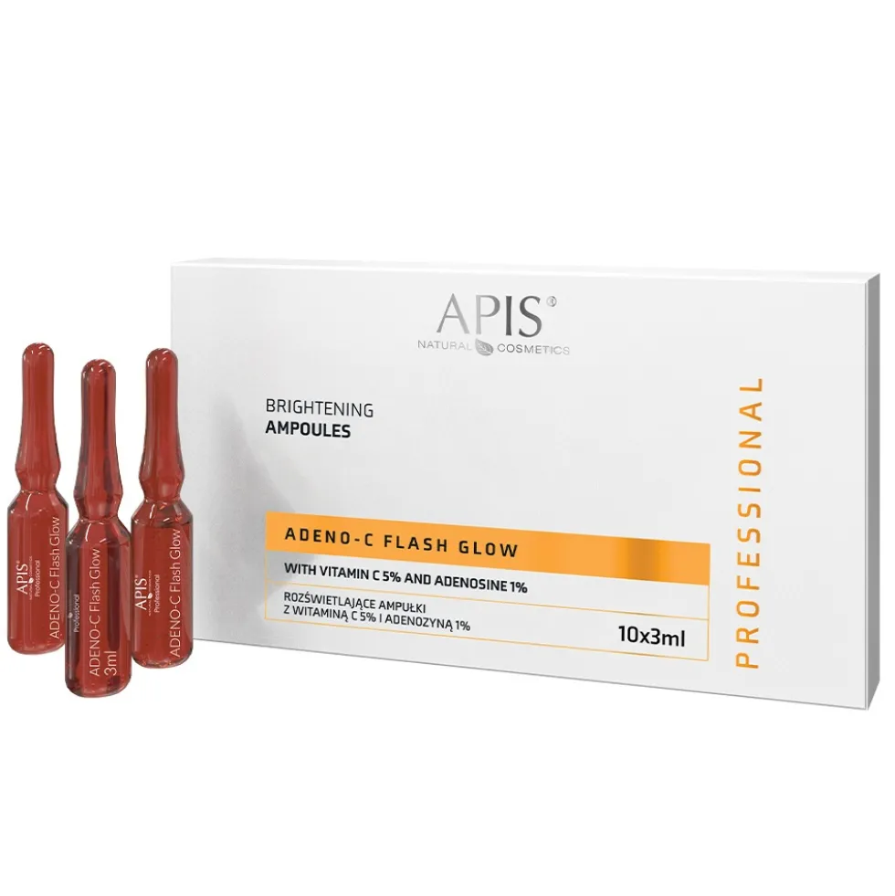 APIS Adeno-C Flash Glow Rozświetlające ampułki do twarzy z witaminą C i adenozyną 10x3ml
