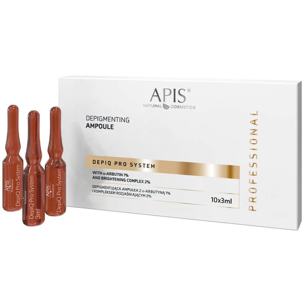 APIS Depiq Pro System depigmentująca ampułka z α-arbutyną 1% i kompleksem rozjaśniającym 2% 10x3ml