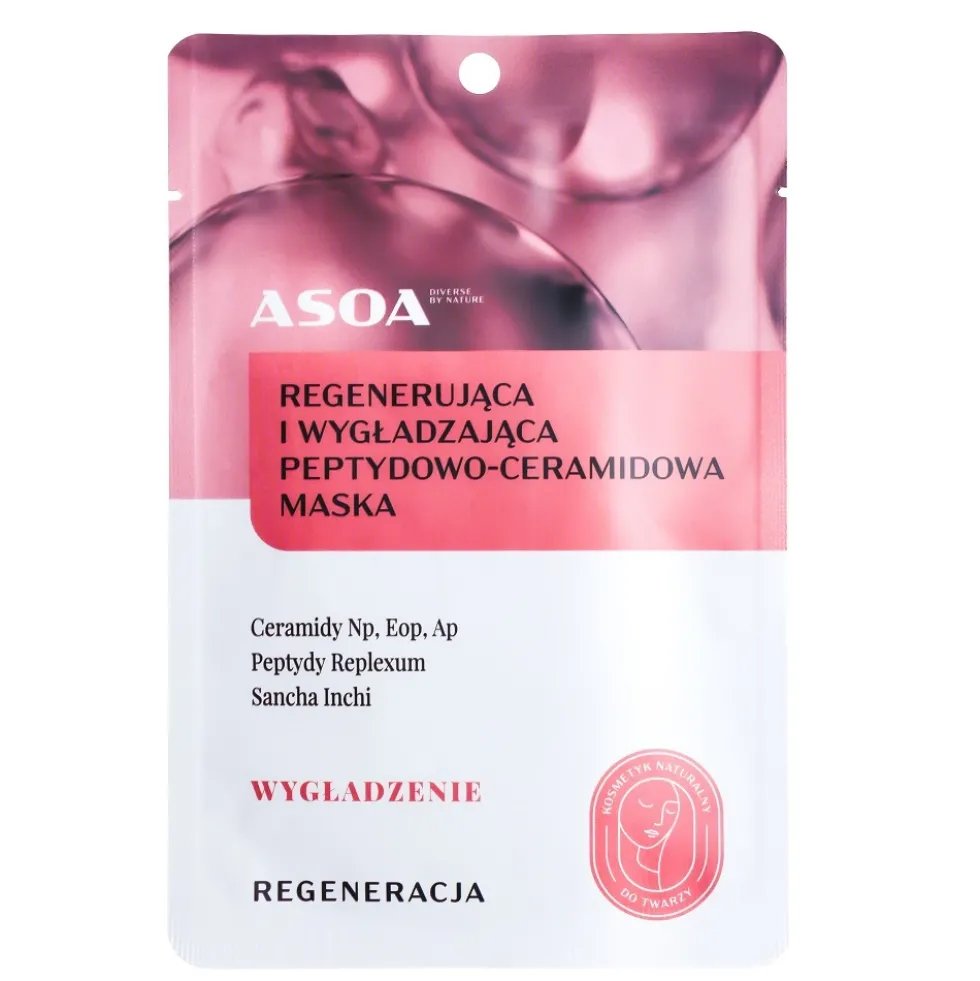 Asoa Maska w płachcie regenerująca i wygładzająca peptydowo-ceramidowa 30g