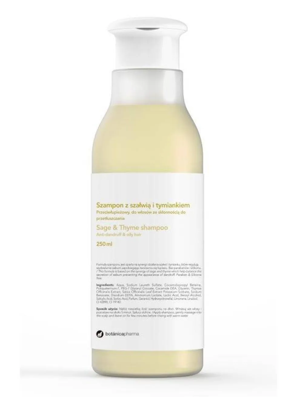 Botanicapharma Sage & Thyme Shampoo szampon przeciwłupieżowy do włosów ze skłonnością do przetłuszczania się Szałwia i Tymianek 250ml