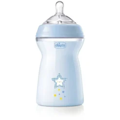 Chicco NaturalFeeling butelka plastikowa ze smoczkiem silikonowym przepływ szybki 6m+ Niebieska 330ml