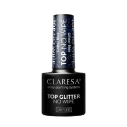Claresa Top Glitter No Wipe top hybrydowy z brokatowym pyłem Glitter Blue 5g