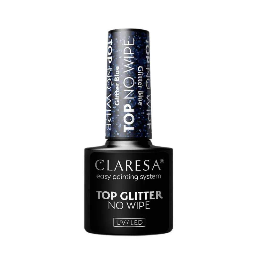 Claresa Top Glitter No Wipe top hybrydowy z brokatowym pyłem Glitter Blue 5g