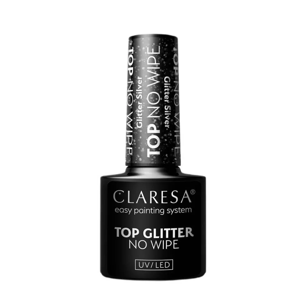 Claresa Top Glitter No Wipe top hybrydowy z brokatowym pyłem Glitter Silver 5g