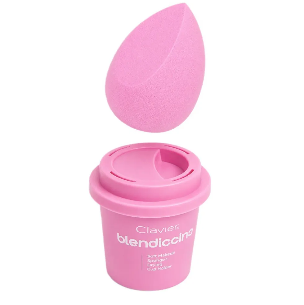 Clavier Blendiccino zestaw gąbeczka do makijażu + kubek do przechowywania Rose Presso