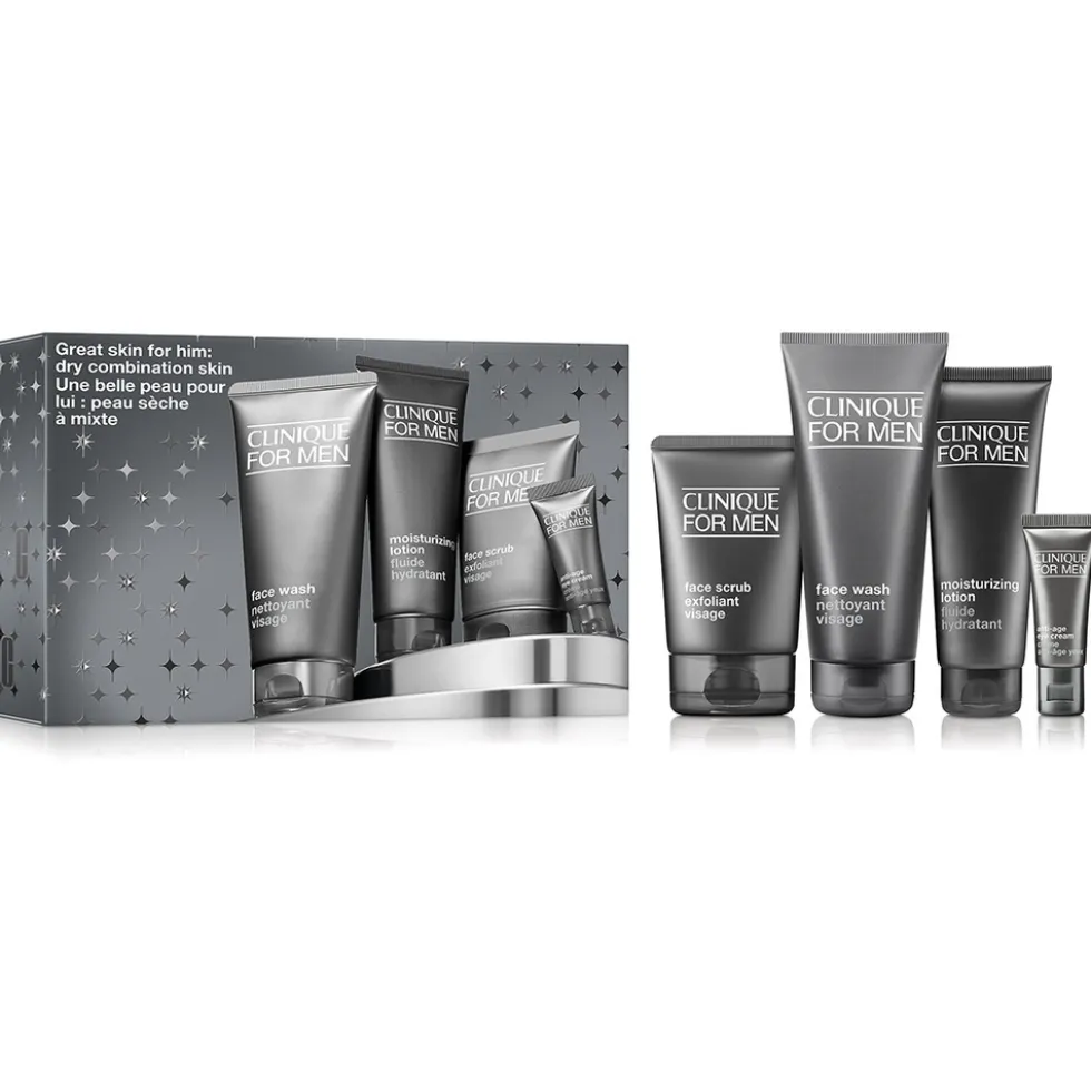 Clinique Great Skin for Him zestaw żel do mycia twarzy 200ml + peeling do twarzy 100ml + przeciwstarzeniowy krem pod oczy 15ml + emulsja nawilżająca do twarzy 100ml