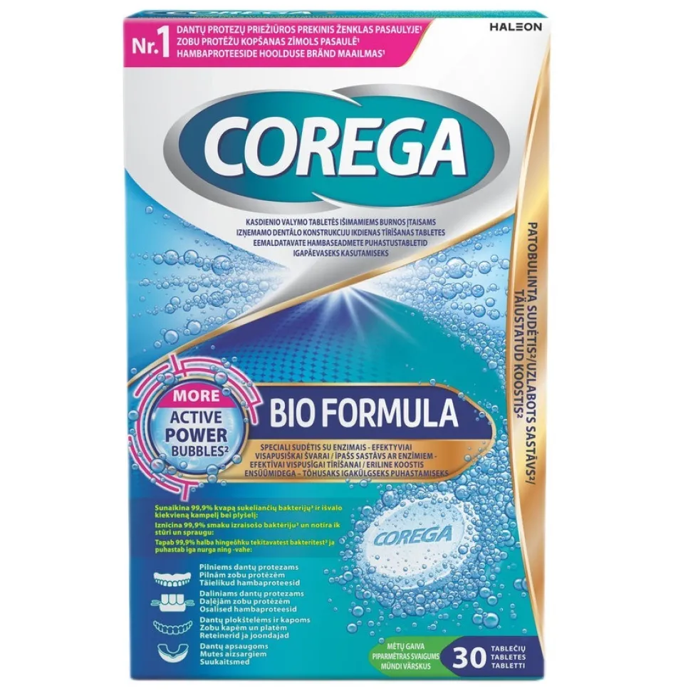 Corega Bio Formuła tabletki do czyszczenia protez zębowych 30szt