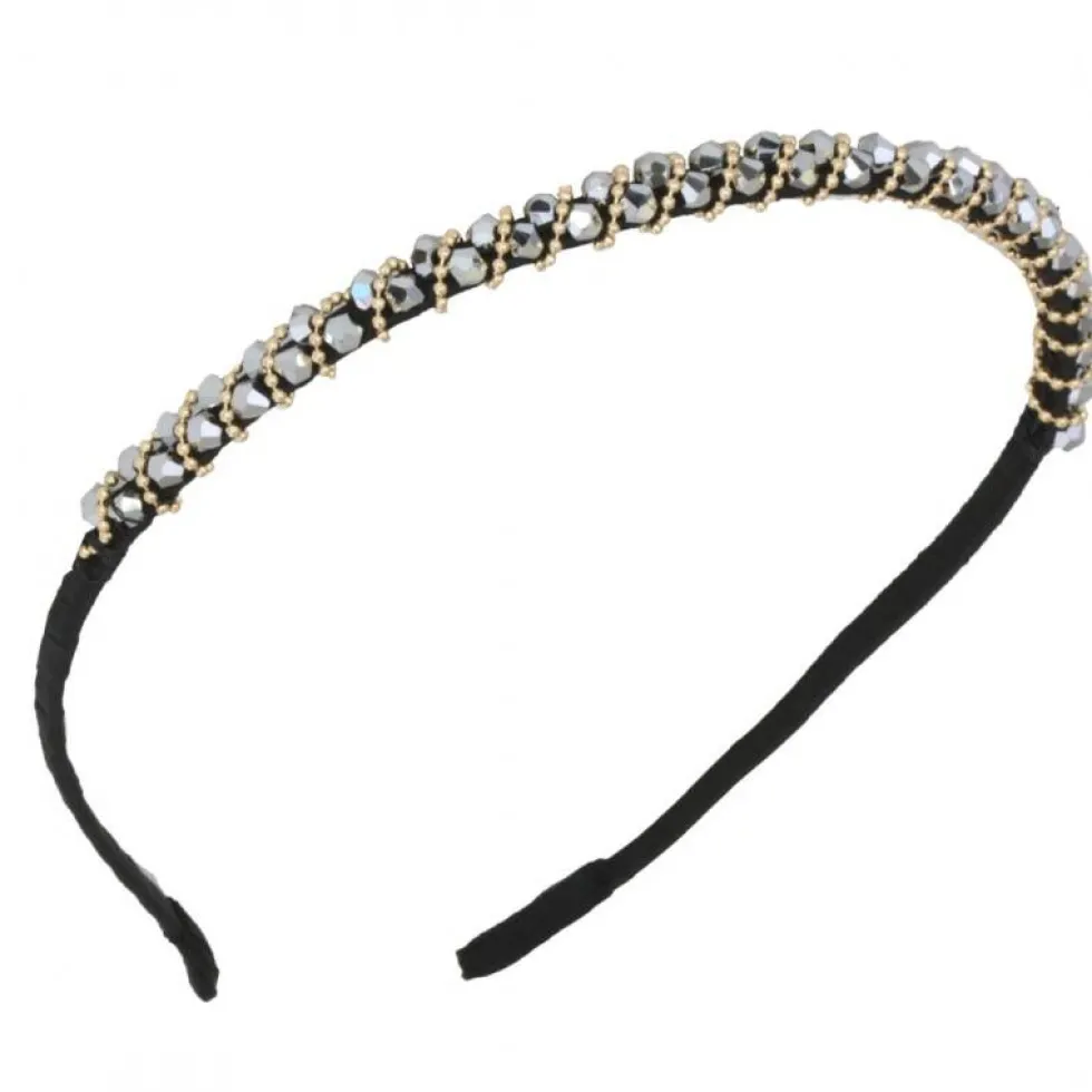 Ecarla Opaska do włosów ozdobna z kryształkami Szara