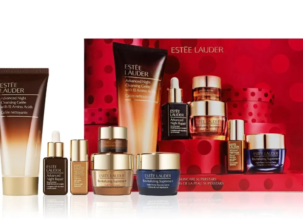 Estée Lauder Skincare Superstars zestaw żel oczyszczający 100ml + krem-żel pod oczy 5ml + serum łagodzące 5ml + serum regenerujące 15ml + krem nawilżający 15ml + krem rewitalizujący 15ml