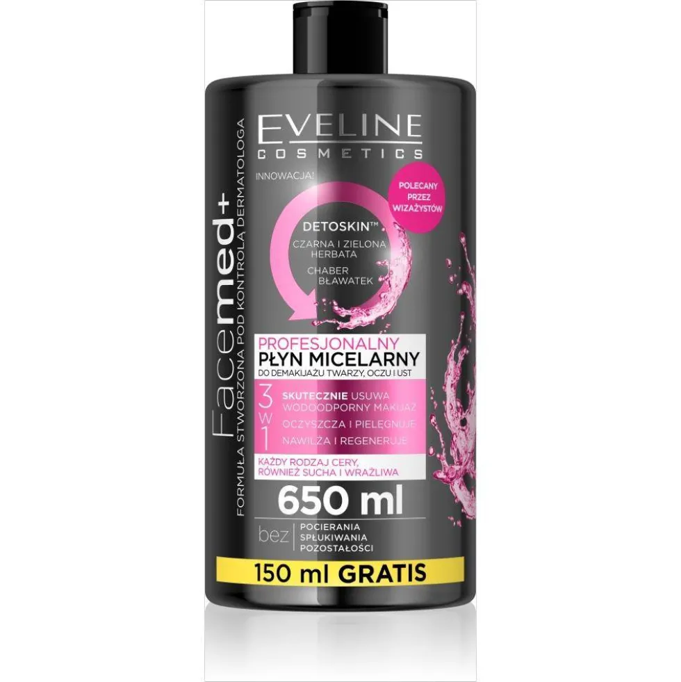 Eveline Cosmetics Facemed+ 3w1 profesjonalny płyn micelarny do każdego rodzaju cery 650ml