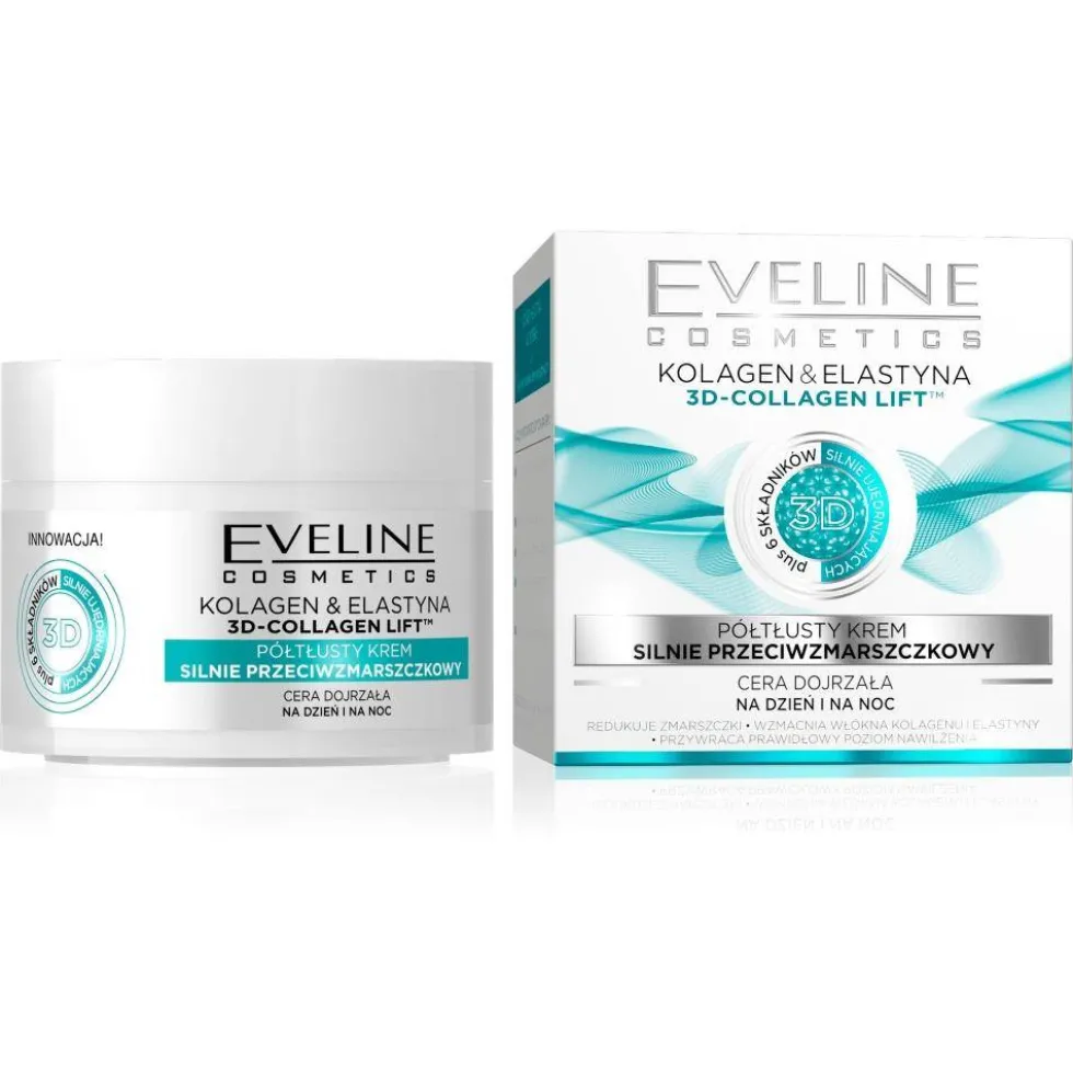 Eveline Cosmetics Kolagen & Elastyna półtłusty krem silnie przeciwzmarszczkowy dzień/noc 50ml