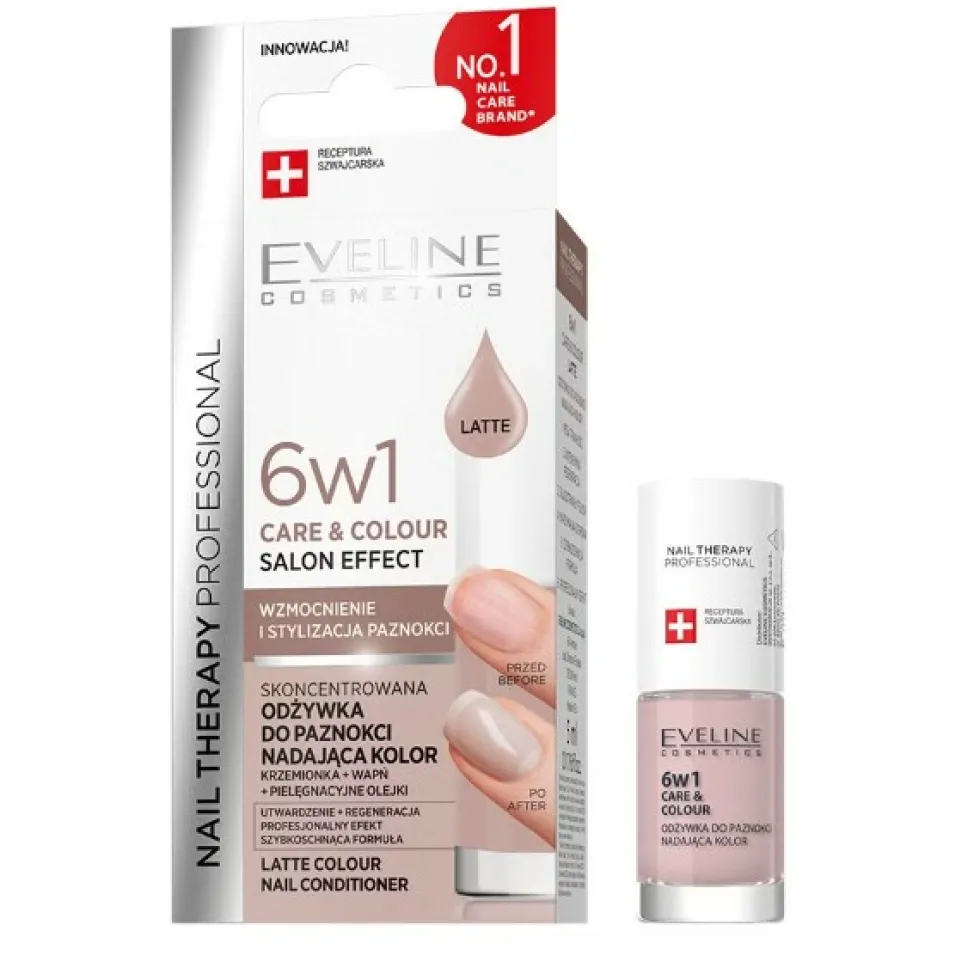 Eveline Cosmetics Nail Therapy Professional 6w1 Care & Colour skoncentrowana odżywka do paznokci nadająca kolor Latte 5ml