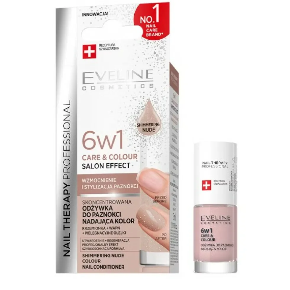 Eveline Cosmetics Nail Therapy Professional 6w1 Care & Colour skoncentrowana odżywka do paznokci nadająca kolor Shimmering Nude 5ml