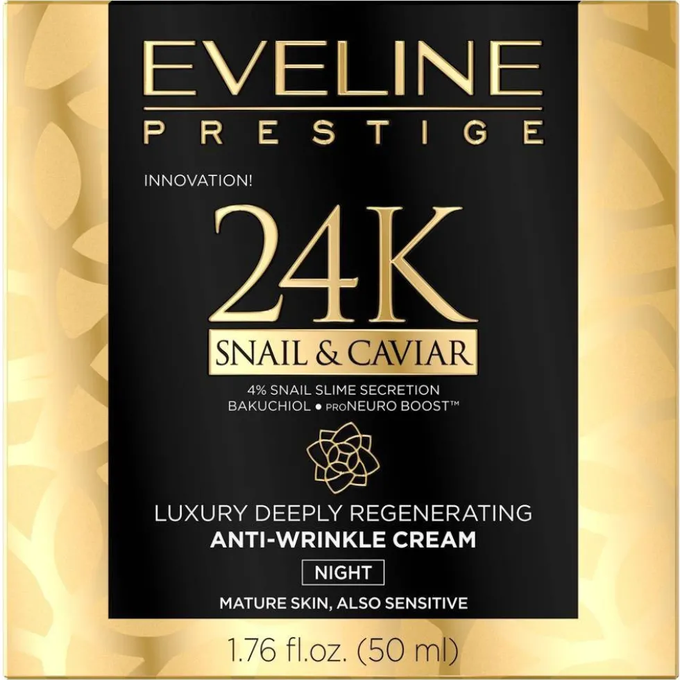 Eveline Cosmetics Prestige 24k Snail&Caviar luksusowy głęboko regenerujący kram przeciwzmarszczkowy na noc 50ml