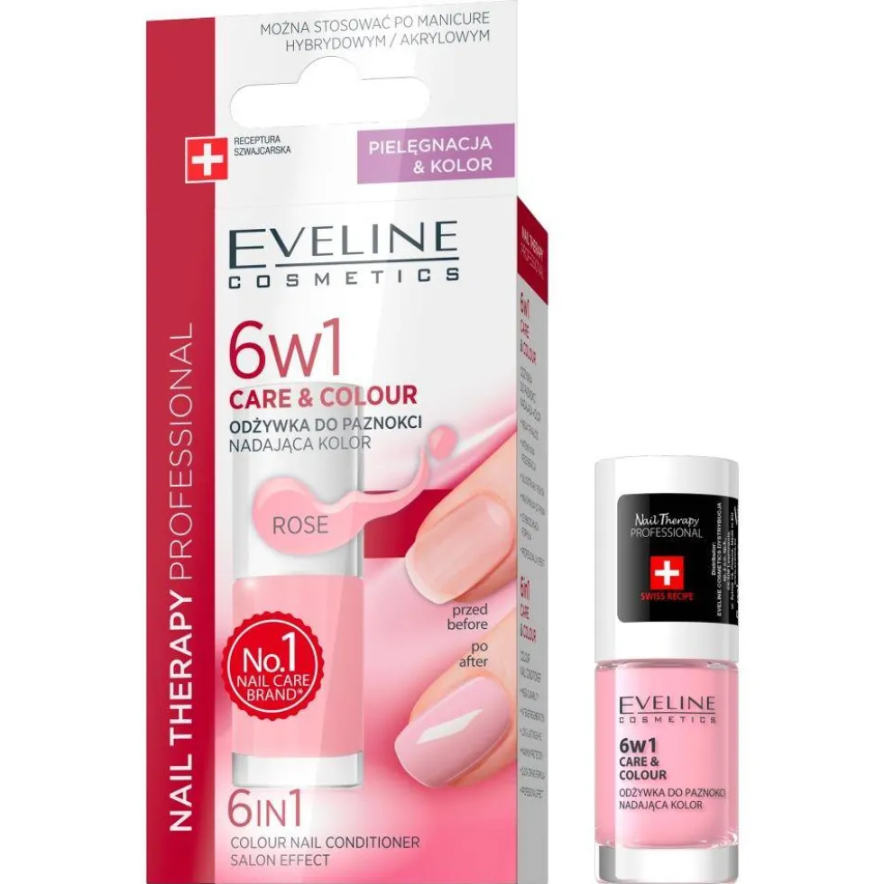 Eveline Cosmetics 6w1 Care&Colour odżywka do paznokci nadająca kolor Rose 5ml