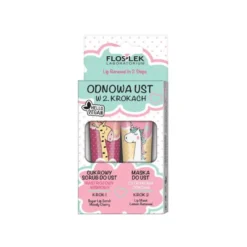 Floslek Vege Lip Care zestaw odnowa ust w 2 krokach cukrowy scrub nastrojowy wiśniowy + maska do ust cytrynowa odnowa 2x14g
