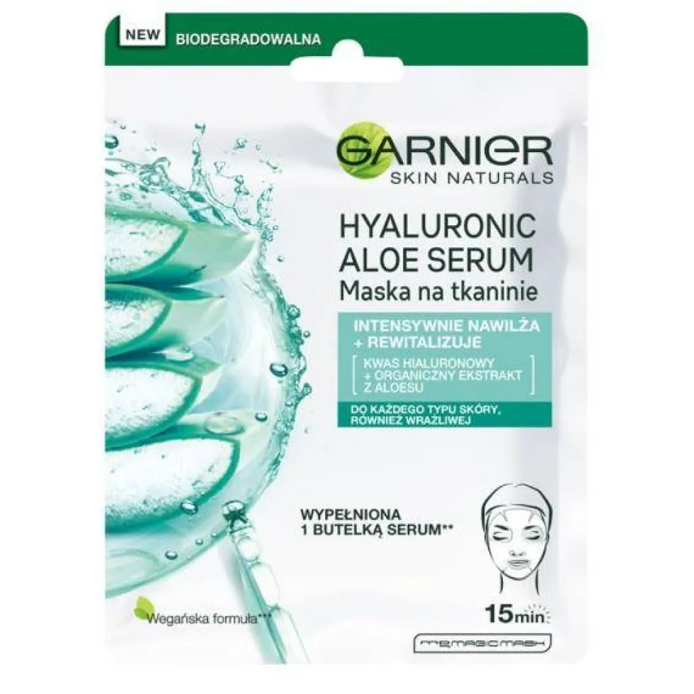 Garnier Hyaluronic Aloe Serum rewitalizująca maska na tkaninie z kwasem hialuronowym i organicznym ekstraktem z aloesu 28g