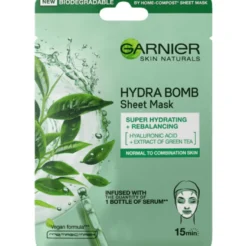 Garnier Hydra Bomb przywracająca równowagę maska na tkaninie z ekstraktem z zielonej herbaty i kwasem hialuronowym 28g