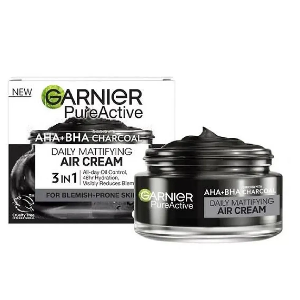 Garnier Pure Active lekki krem matujący AHA + BHA + Węgiel 50ml