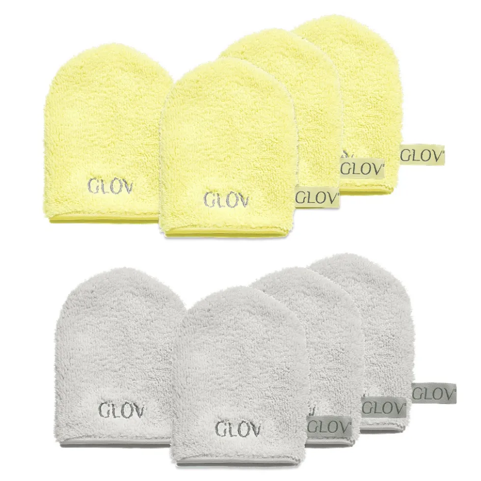Glov Water-Only Skin zestaw rękawiczek do demakijażu i oczyszczania twarzy Baby Banana 4szt + Silver Stone 4szt