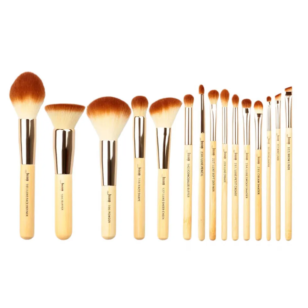 JESSUP Mature Peeled Bamboo Makeup Brush zestaw bambusowych pędzli do makijażu twarzy T140 15szt.
