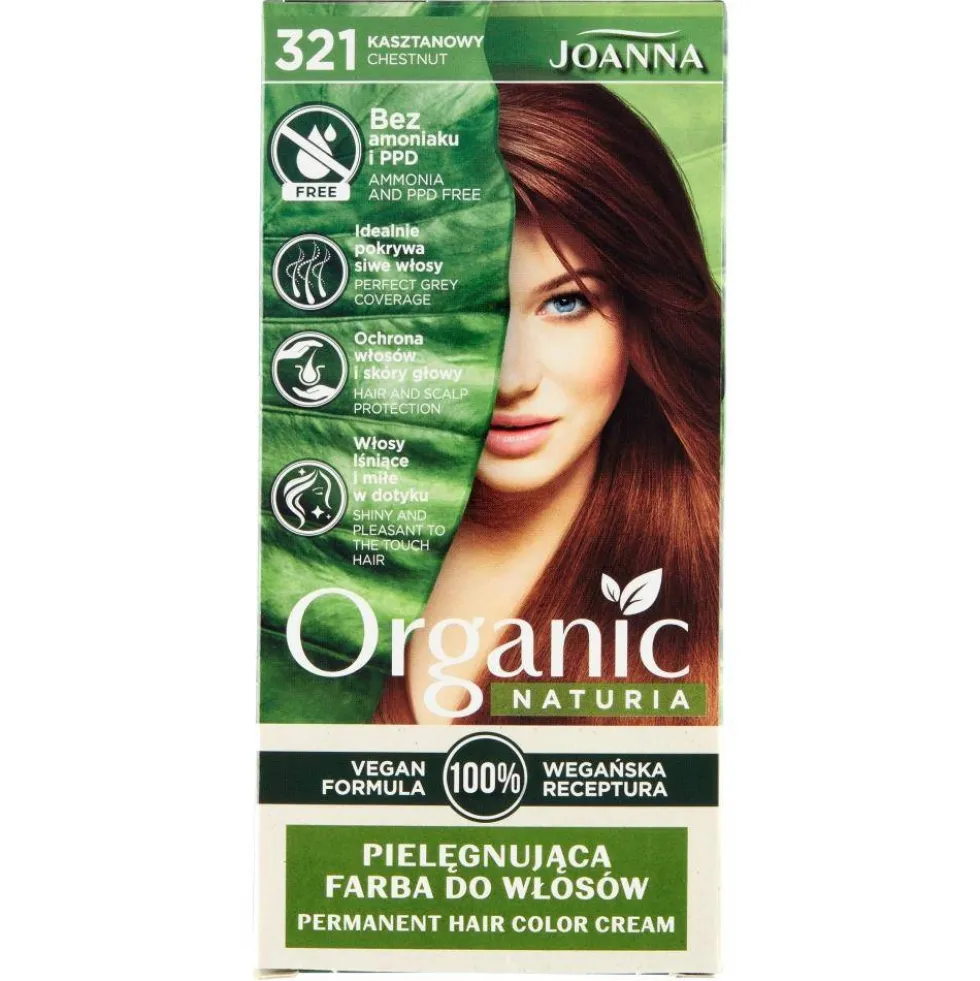 Joanna Naturia Organic pielęgnująca farba do włosów 321 Kasztanowy