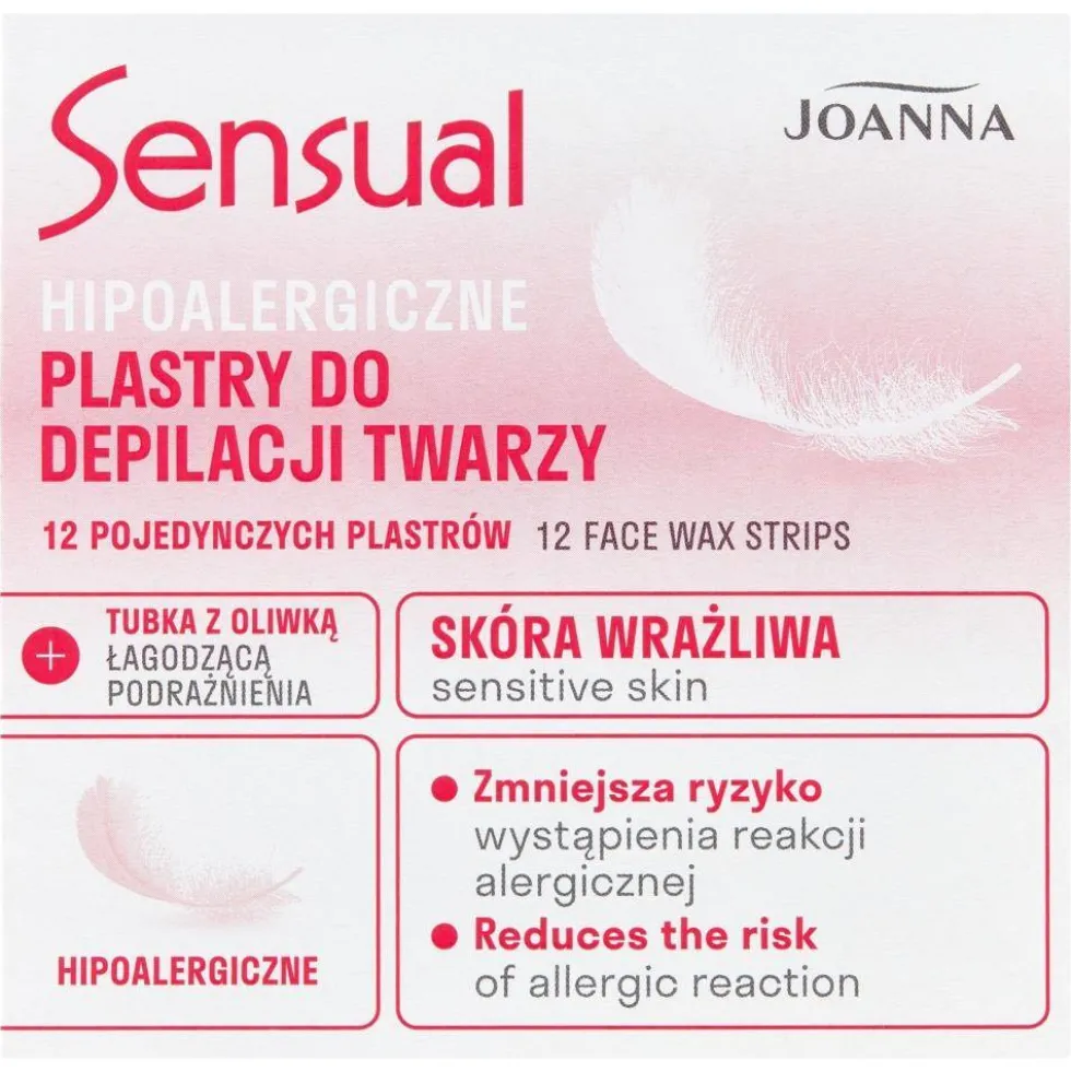 Joanna Sensual hipoalergiczne plastry do depilacji twarzy 12szt + tubka z oliwką łagodzącą 10ml