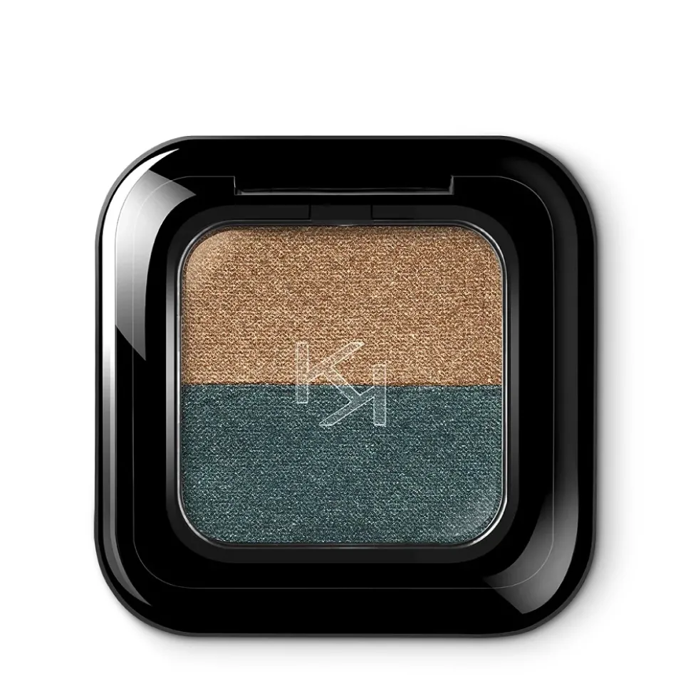 KIKO Milano Bright Duo Eyeshadow podwójny cień do powiek uwalniający intensywny kolor 15 Classic Gold / Green Teal 1.8g