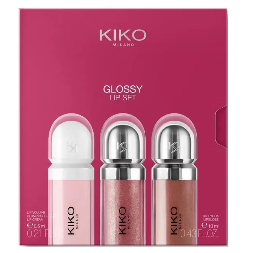 KIKO Milano Glossy Lip błyszczyk do ust 2x6.5ml + pielęgnacyjny krem do ust z efektem powiększenia objętości 6.5ml