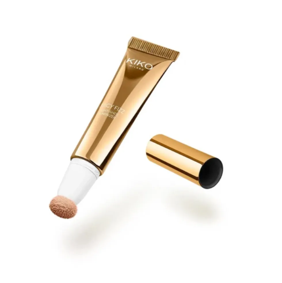 KIKO Milano Juicy Fizz Light-Shot Luminizer rozświetlacz do twarzy w płynie z aplikatorem gąbkowym 02 Golden Sunrise 14ml
