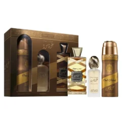 Lattafa Oud Mood Elixir zestaw woda perfumowana spray 100ml + mgiełka do włosów 50ml + dezodorant spray 200ml