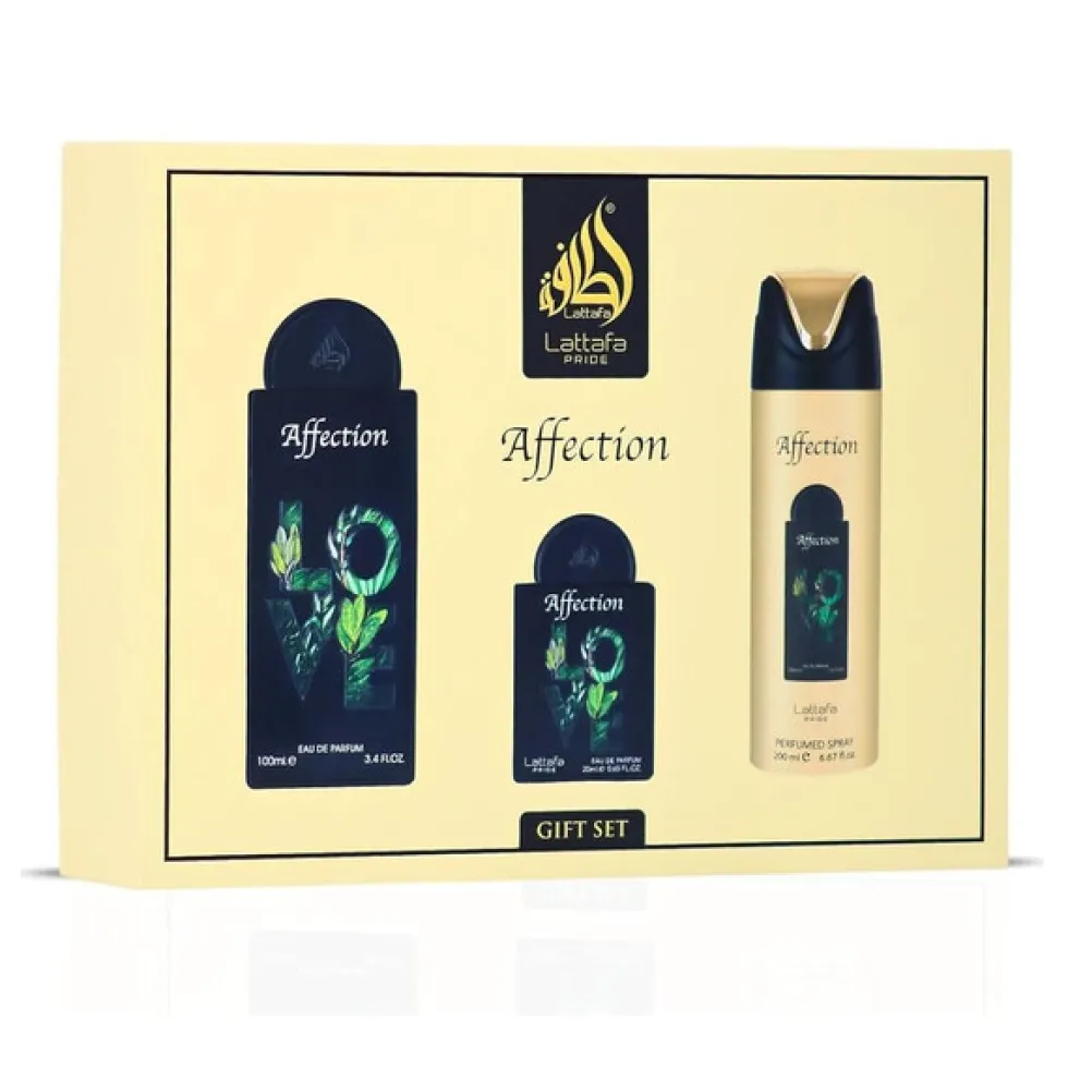 Lattafa Pride Affection zestaw woda perfumowana spray 100ml + woda perfumowana spray 20ml + dezodorant spray 200ml