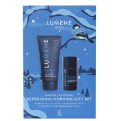 Lumene Men Raikas Refreshing Morning zestaw Hydrating 2in1 Body & Hair Wash żel pod prysznic 200ml + Protecting 24H Deodorant Stick dezodorant w sztyfcie 60g