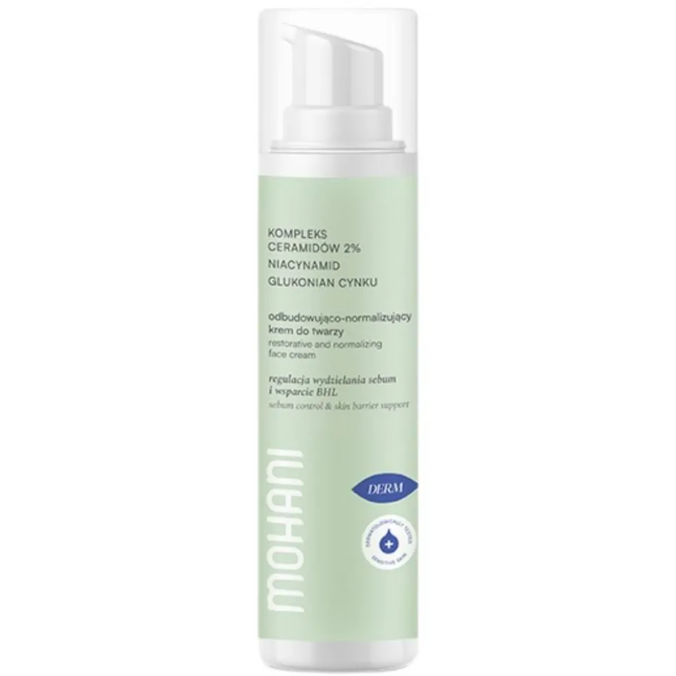 Mohani Derm odbudowująco-normalizujący krem do twarzy z kompleksem ceramidów 2% niacynamidem i glukonianem cynku 50ml