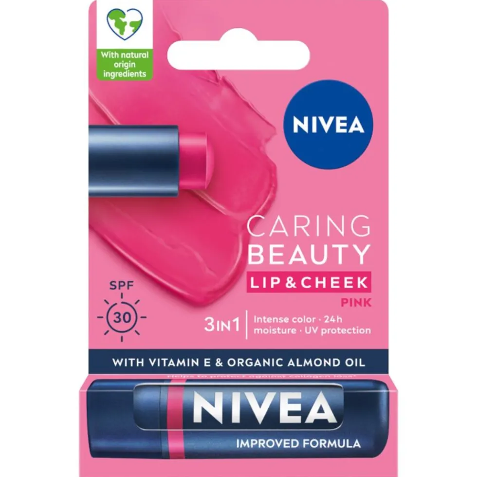 Nivea Caring Beauty pielęgnująca pomadka do ust 3w1 Pink 4.8g