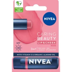 Nivea Caring Beauty pielęgnująca pomadka do ust 3w1 Rose 4.8g