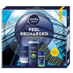 Nivea Men Feel Recharged zestaw nawilżający krem do twarzy 75ml + żel pod prysznic 3w1 250ml + antyperspirant roll-on 50ml
