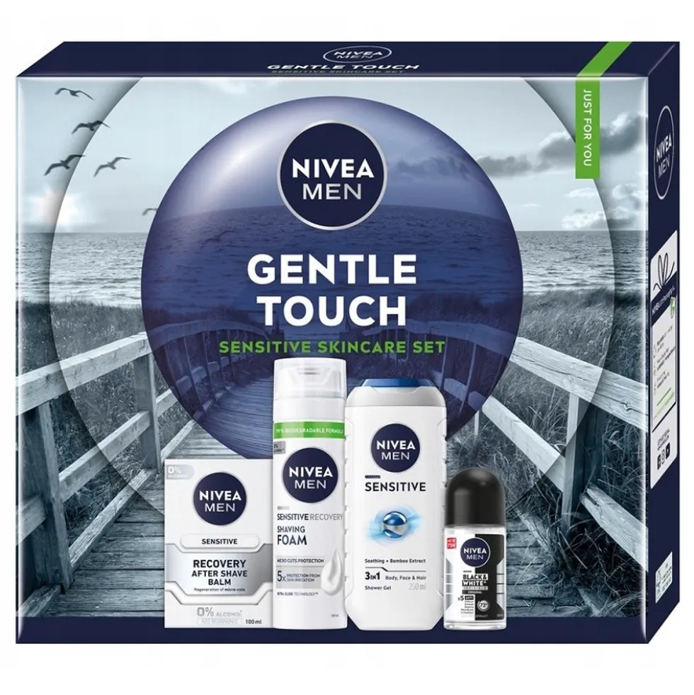 Nivea Men Gentle Touch zestaw pianka do golenia 200ml + balsam po goleniu 100ml + żel pod prysznic 3w1 250ml + antyperspirant roll-on 50ml