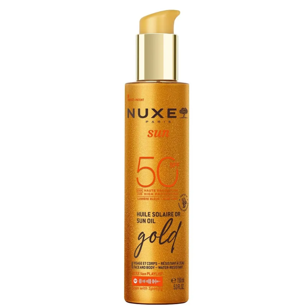 Nuxe Sun rozświetlający olejek z drobinkami do opalania twarzy i ciała SPF50 150ml