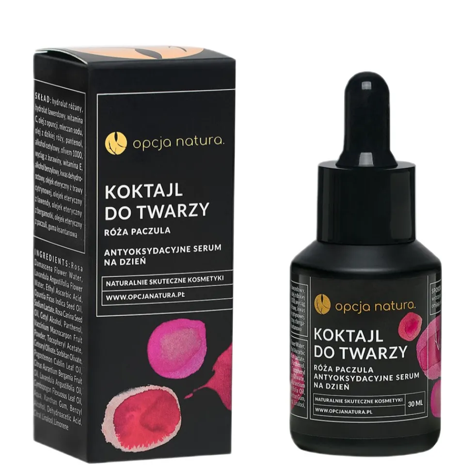 Opcja Natura Koktajl do twarzy antyoksydacyjne serum na dzień Róża i Paczula 30ml