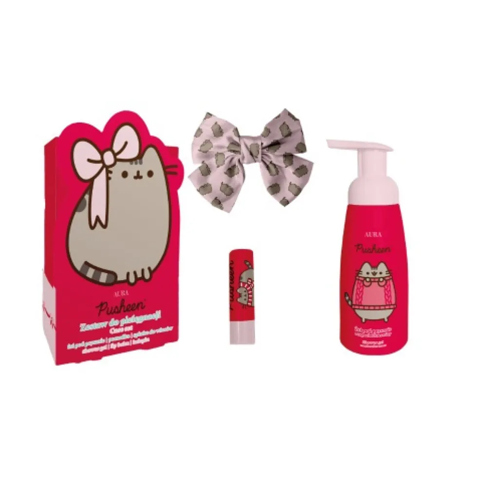 Pusheen Zestaw do pielęgnacji pianka do mycia ciała 300ml + pomadka do ust 3.8g + spinka do włosów