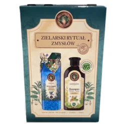 Receptury Zielarki Zielarski Rytuał Zmysłów szampon Miodowo-Lipowy do każdego rodzaju włosów 350ml + sól do kąpieli Jagoda 700g + opaska do włosów z kokardą 1szt