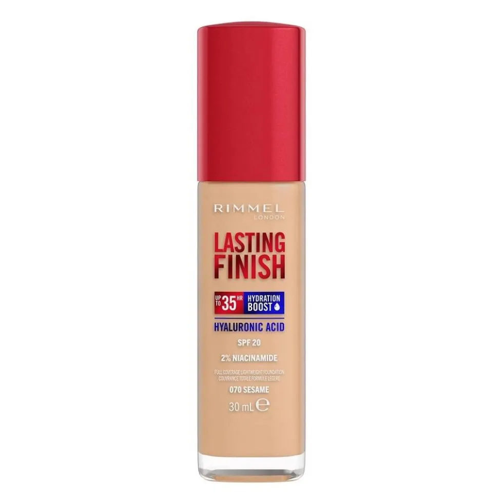 Rimmel Lasting Finish 35H silnie nawilżający i długotrwale kryjący podkład do twarzy z filtrem SPF20 070 Sesame 30ml