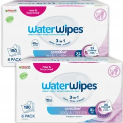 WaterWipes Sensitive+ Ciało i Higiena Intymna chusteczki nawilżane dla seniorów 12x30szt.