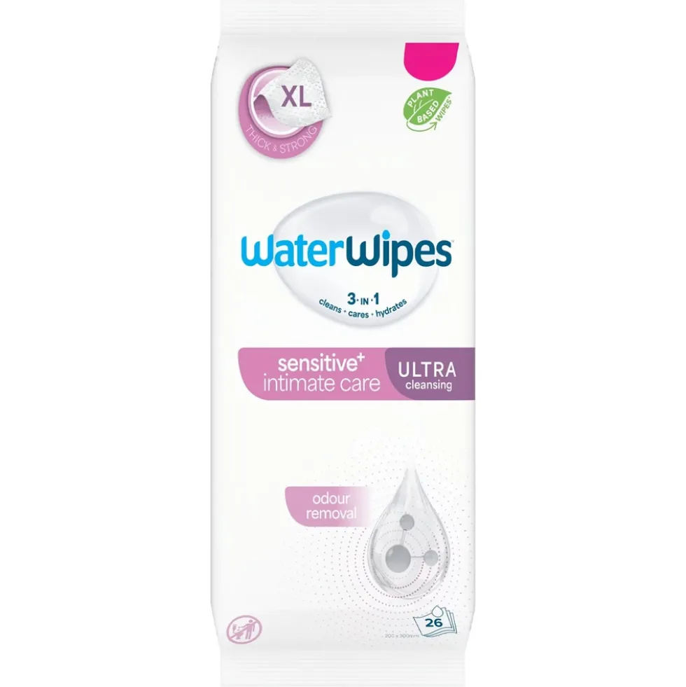 WaterWipes Sensitive+ Intimate Care chusteczki do higieny intymnej dla osób z problemem nietrzymania moczu 26szt.