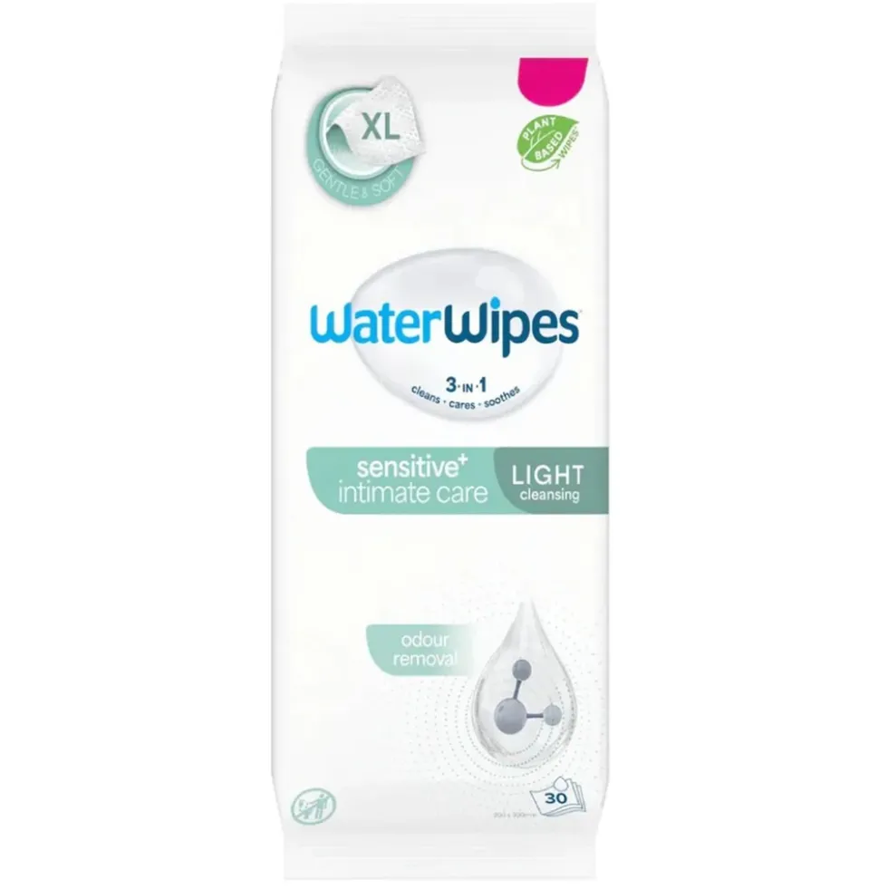 WaterWipes Sensitive+ Intimate Care Light Cleaning chusteczki do higieny intymnej dla osób z problemem nietrzymania moczu 30szt.