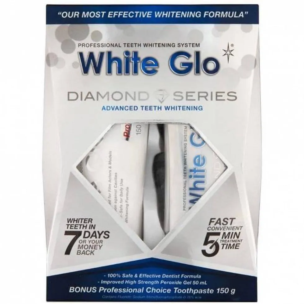White Glo Diamond Series System zestaw wybielająca pasta do zębów 100ml + wybielający żel do zębów 50ml + nakładka na zęby